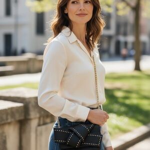 Ted Baker London Black Leather Bow Clutch Bag with Stud Detail